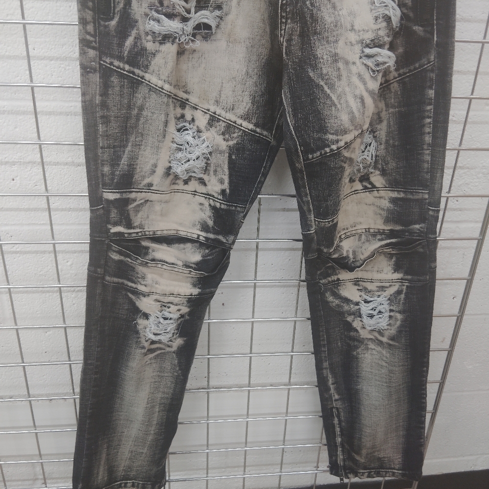 VICTORIOUS Men's Distressed Gray Biker Jeans Size 38 x 32 - Picture 6 of 11